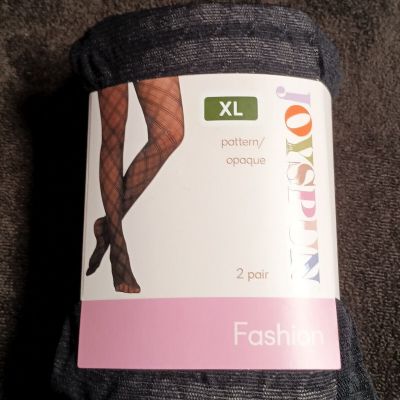 Joyspun Women's Opaque & Black Flocked Leopard 2 Pack Tights Size XL